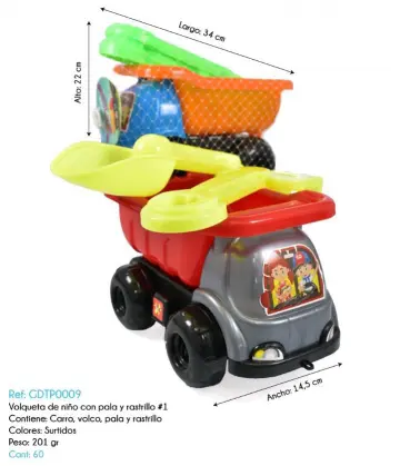 VOLQUETA DE NIÑO CON PALA Y RASTRILLO PEQUEÑO RF:GDTP0009