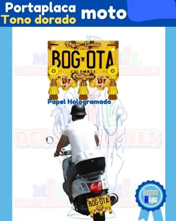 PORTA PLACA DORADA PARA MOTO  VIRGEN DEL CARMEN