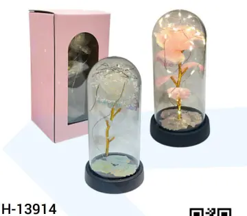 ROSA BRILLANTE CON LUZ ENCAPSULADA 21X11 CM RF:13914