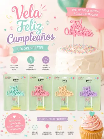 VELA FELIZ CUMPLEAÑOS COLOR PASTEL RF:VE-003