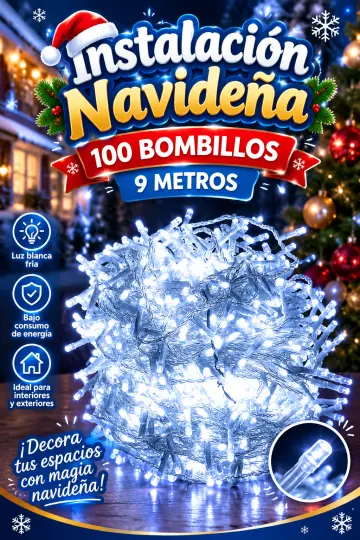 INSTALACION BLANCA  100 BOMBILLOS 9 METROS RF:A0324TW