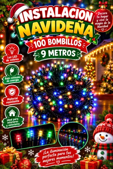 INSTALACIÓN NAVIDEÑA 100 BOMBILLOS MULTICOLOR 9 METROS  RF:AO324GM