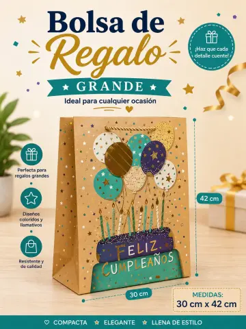 BOLSA DE REGALO GRANDE FRAFT FELIZ CUMPLEAÑOS RF:NA586