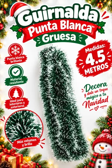 GUIRNALDA NAVIDEÑA 4.5 METROS GRUESA PUNTA BLANCA RF:T288PW