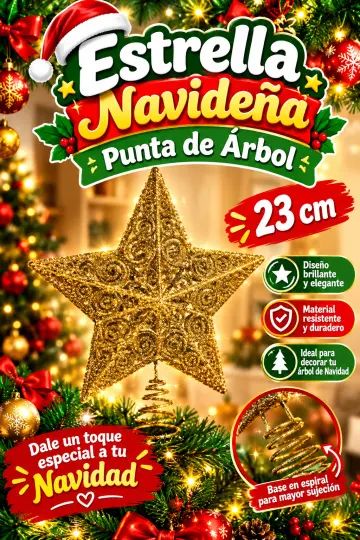 ESTRELLA NAVIDEÑA PUNTA DE ARBOL 23CM RF:S3298