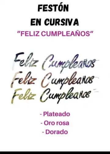 FELIZ CUMPLEAÑOS CURSIVO CARTON DISPONIBLE (PLATEADO Y ORO ROSA)RF-LUNA022