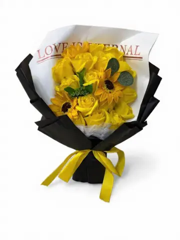 RAMO DE ROSAS Y GIRASOLES 33CM RF: PARTY ON 1014