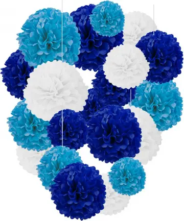 POM POM CELESTE Y BLANCO 30CM