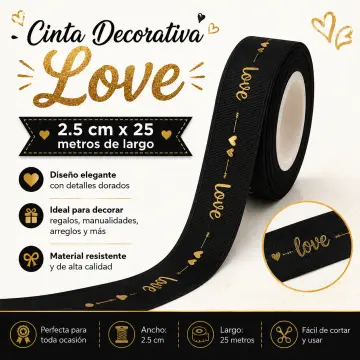 CINTA DECORATIVA LOVE NEGRA 2.5CM X 25 METROS