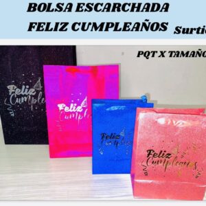 BOLSA DE REGALO ESCARCHADA MEDIANA FELIZ CUMPLEAÑOS RF-LPD-2