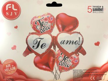 Bouquet te amo corazones metalizados x5 pcs