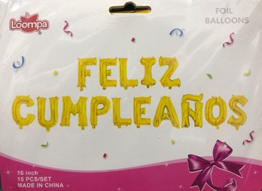 Feliz cumpleaños Inflable Dorado x 15 pcs