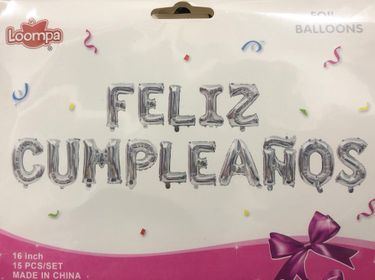 Feliz cumpleaños Inflable x 15 pcs plata