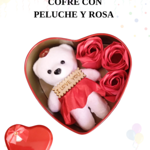 COFRE CORAZÓN PELUCHE CON ROSA DF-560