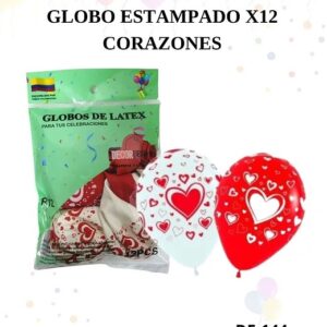 GLOBO X 12 ESTAMPADO CORAZÓN