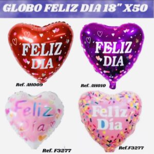 GLOBO CORAZÓN FELIZ DÍA 18 PULGADAS METALIZADA