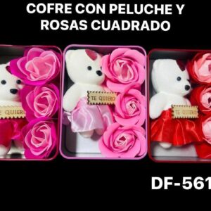 COFRE CON PELUCHE Y ROSAS CUADRADO DF-561