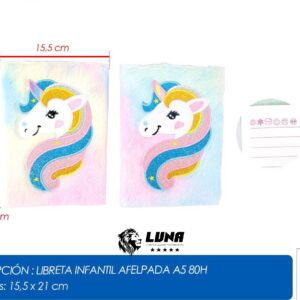 PT27906 LIBRETA INFANTIL AFELPADA UNICORNIO