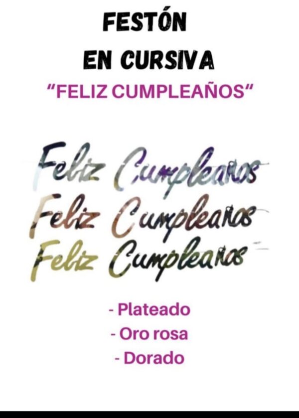 FELIZ CUMPLEAÑOS CURSIVO CARTON DISPONIBLE (PLATEADO Y ORO ROSA)RF-LUNA022